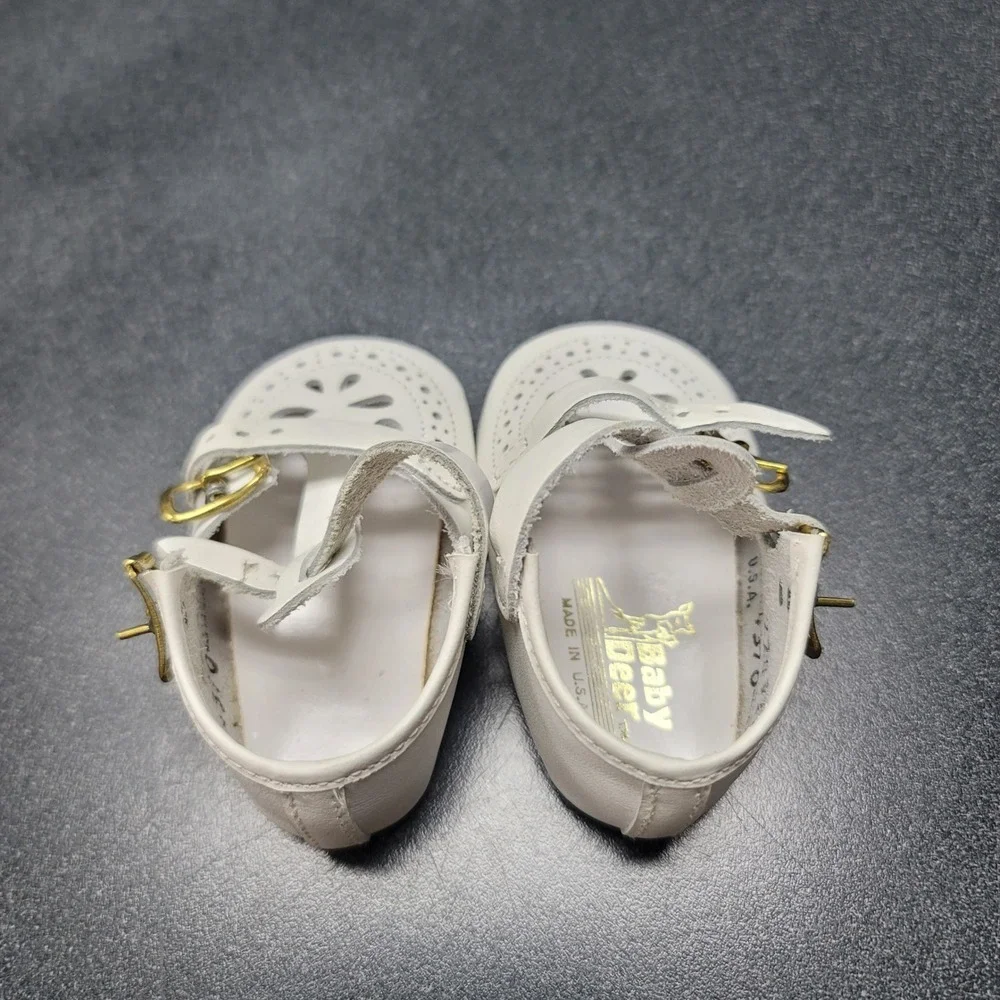 Vintage Fisher-Price Doll / Baby Deer T-Strap Shoes Unisex Size 1 White Leather